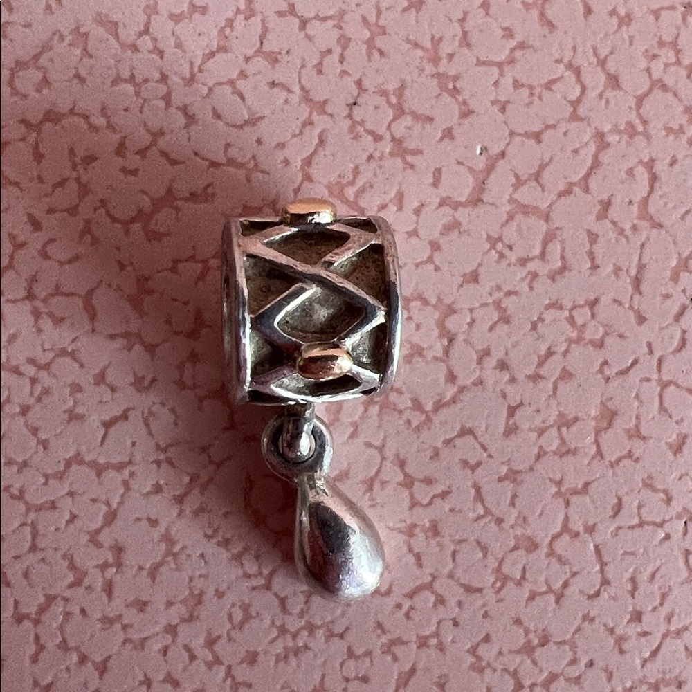 One World Health Pandora Silver and Gold Teardrop Charm. Retired. - Picture 3 of 3